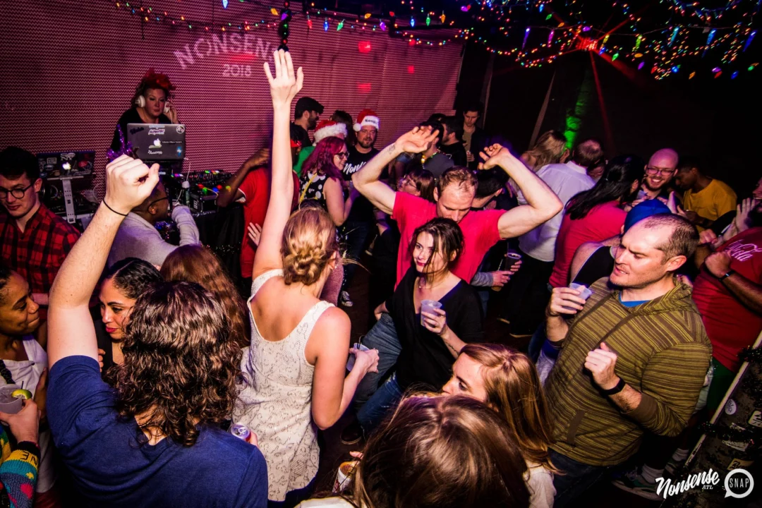 Nonsense: 2018 Holiday Dance Party Spectacular! Friday, December 21, 2018 at The Basement, East Atlanta. Santa! Krampus! Elves! Kimber! Fuller! Edgewood Nasty! Friends! ALL THE LIGHTS! This is Nonsense. Photo by Stephanie Heath/Oh Snap.
