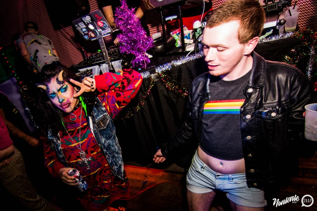 Nonsense: 2018 Holiday Dance Party Spectacular! Friday, December 21, 2018 at The Basement, East Atlanta. Santa! Krampus! Elves! Kimber! Fuller! Edgewood Nasty! Friends! ALL THE LIGHTS! This is Nonsense. Photo by Stephanie Heath/Oh Snap.