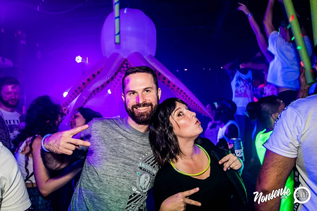Nonsense GLOW Dance Party - July 2019 at The Basement. DJs: MP3PO & Skalaka. Facepainting by Brooke Creates. Photo by Oh Snap Kid.