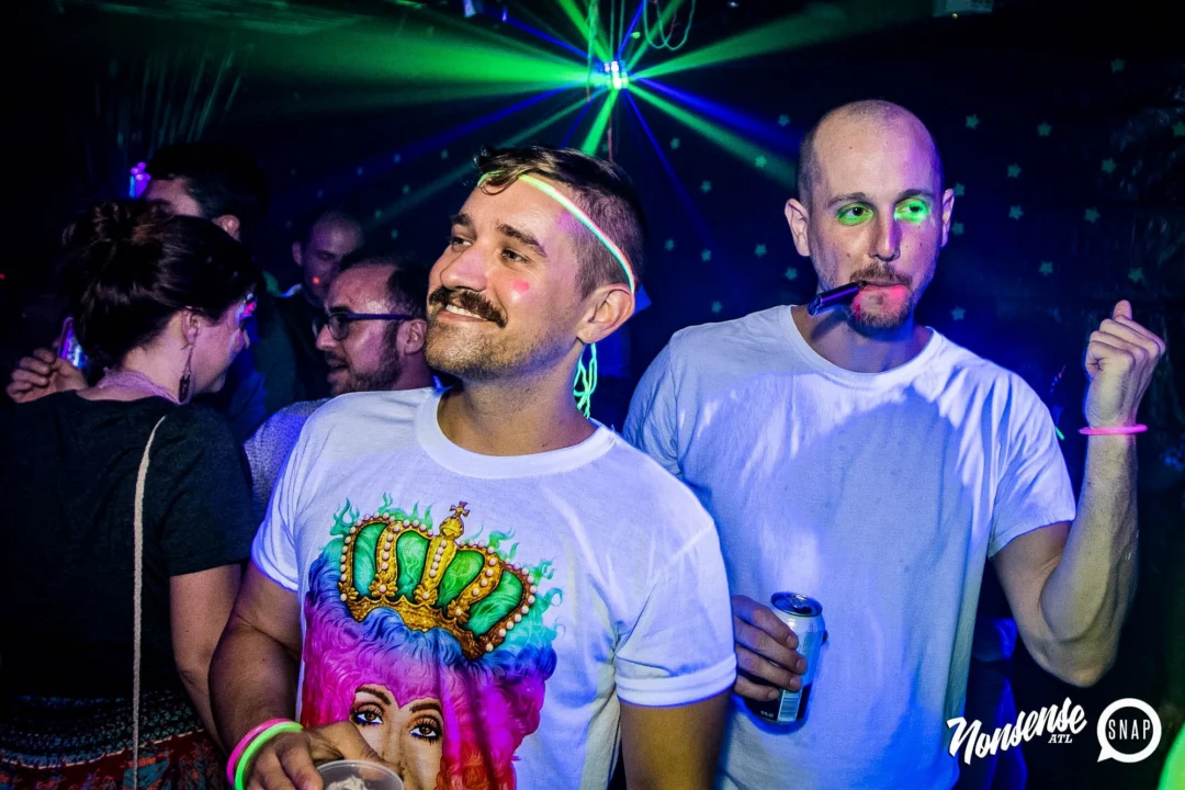 Nonsense GLOW Dance Party - July 2019 at The Basement. DJs: MP3PO & Skalaka. Facepainting by Brooke Creates. Photo by Oh Snap Kid.