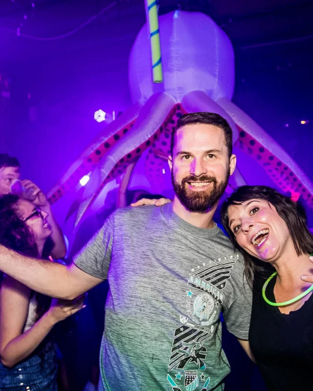 Nonsense GLOW Dance Party - July 2019 at The Basement. DJs: MP3PO & Skalaka. Facepainting by Brooke Creates. Photo by Oh Snap Kid.