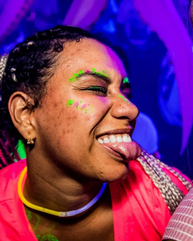 Nonsense GLOW Dance Party - July 2019 at The Basement. DJs: MP3PO & Skalaka. Facepainting by Brooke Creates. Photo by Oh Snap Kid.