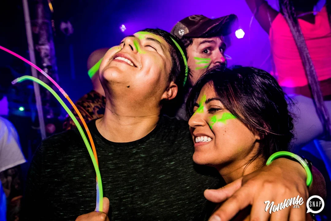 Nonsense GLOW Dance Party - July 2019 at The Basement. DJs: MP3PO & Skalaka. Facepainting by Brooke Creates. Photo by Oh Snap Kid.