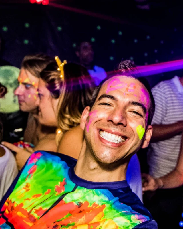 Nonsense GLOW Dance Party - July 2019 at The Basement. DJs: MP3PO & Skalaka. Facepainting by Brooke Creates. Photo by Oh Snap Kid.