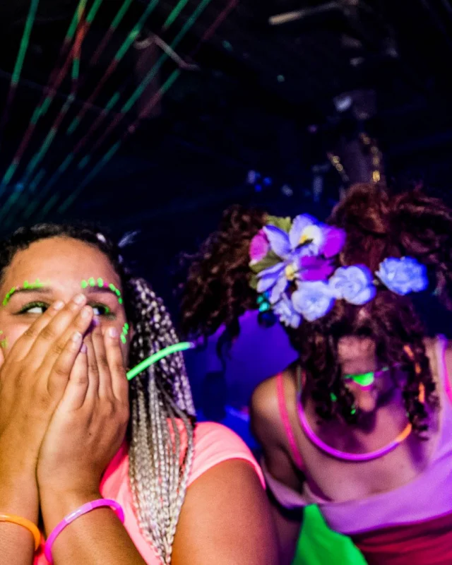 Nonsense GLOW Dance Party - July 2019 at The Basement. DJs: MP3PO & Skalaka. Facepainting by Brooke Creates. Photo by Oh Snap Kid.