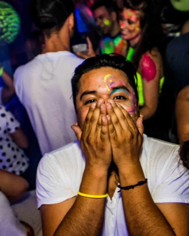 Nonsense GLOW Dance Party - July 2019 at The Basement. DJs: MP3PO & Skalaka. Facepainting by Brooke Creates. Photo by Oh Snap Kid.