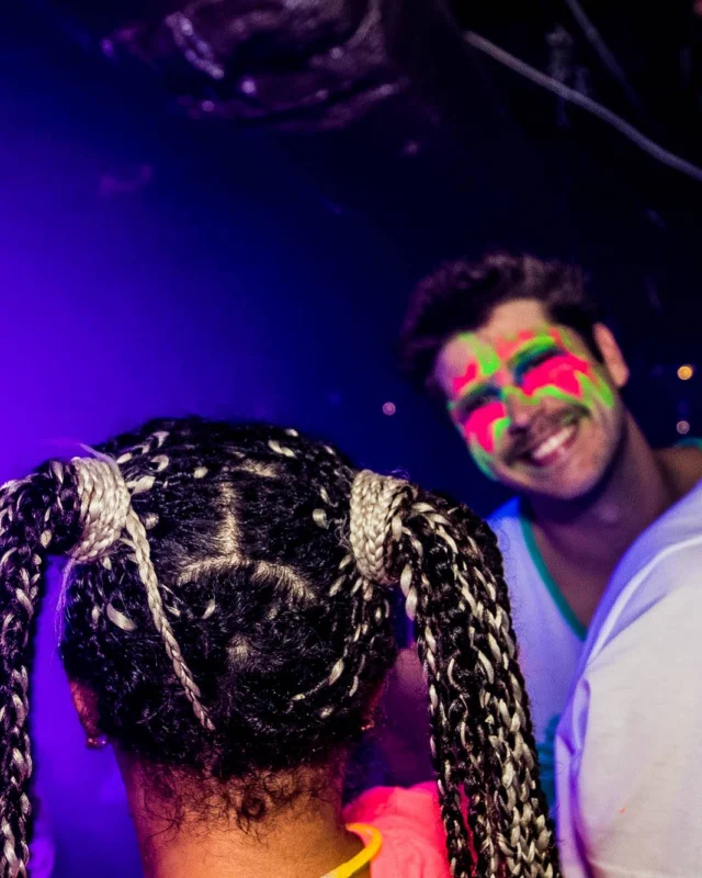 Nonsense GLOW Dance Party - July 2019 at The Basement. DJs: MP3PO & Skalaka. Facepainting by Brooke Creates. Photo by Oh Snap Kid.