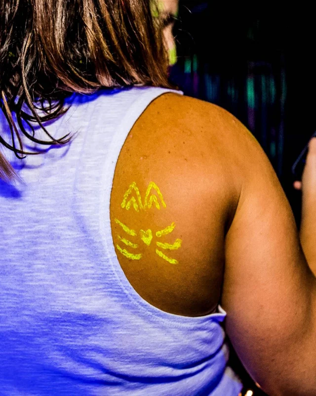 Nonsense GLOW Dance Party - July 2019 at The Basement. DJs: MP3PO & Skalaka. Facepainting by Brooke Creates. Photo by Oh Snap Kid.