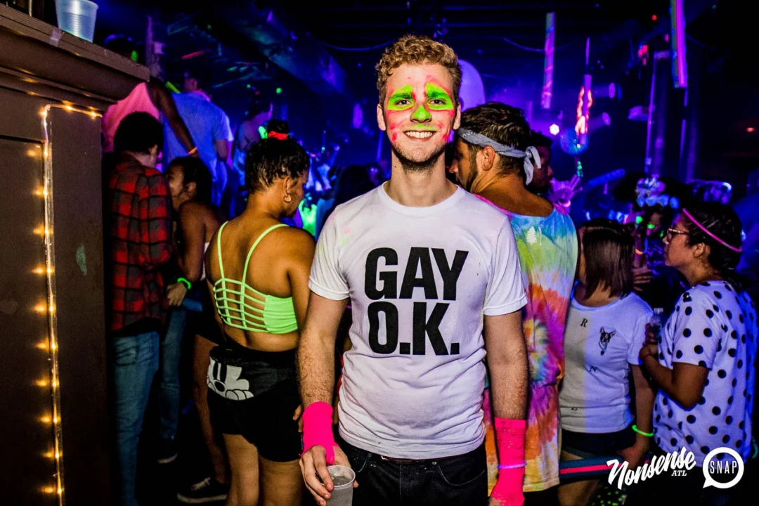 Nonsense GLOW Dance Party - July 2019 at The Basement. DJs: MP3PO & Skalaka. Facepainting by Brooke Creates. Photo by Oh Snap Kid.