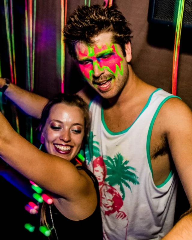 Nonsense GLOW Dance Party - July 2019 at The Basement. DJs: MP3PO & Skalaka. Facepainting by Brooke Creates. Photo by Oh Snap Kid.
