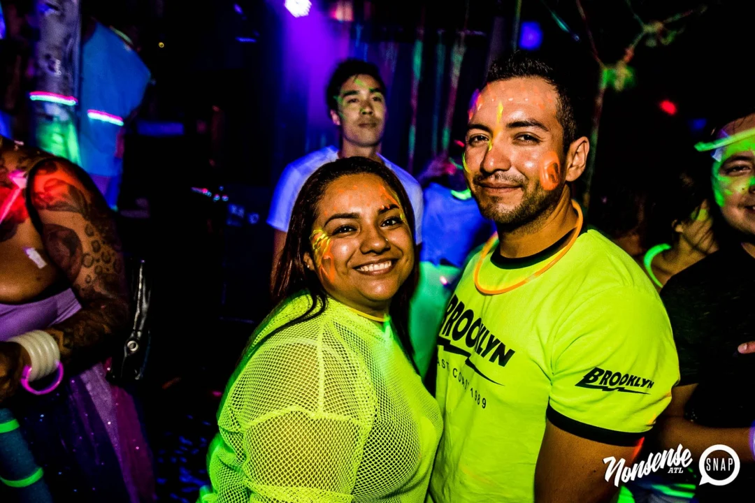 Nonsense GLOW Dance Party - July 2019 at The Basement. DJs: MP3PO & Skalaka. Facepainting by Brooke Creates. Photo by Oh Snap Kid.
