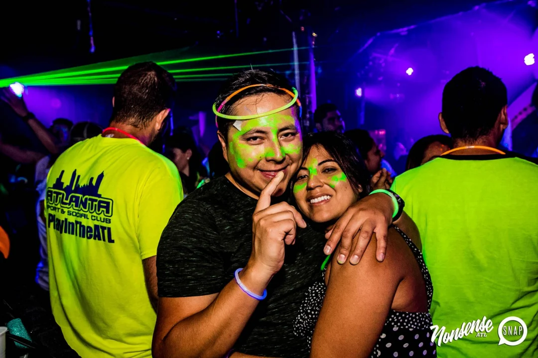 Nonsense GLOW Dance Party - July 2019 at The Basement. DJs: MP3PO & Skalaka. Facepainting by Brooke Creates. Photo by Oh Snap Kid.