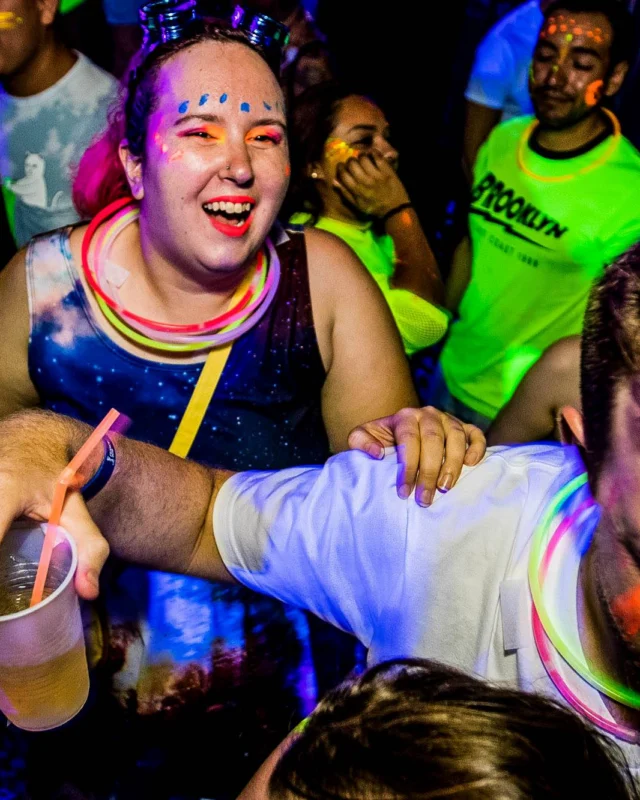 Nonsense GLOW Dance Party - July 2019 at The Basement. DJs: MP3PO & Skalaka. Facepainting by Brooke Creates. Photo by Oh Snap Kid.