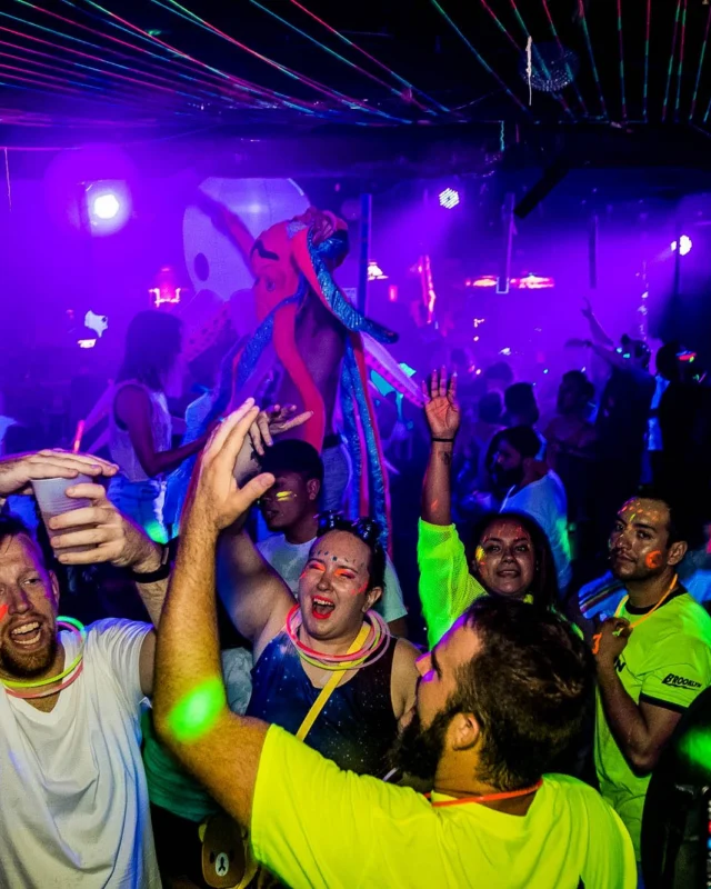 Nonsense GLOW Dance Party - July 2019 at The Basement. DJs: MP3PO & Skalaka. Facepainting by Brooke Creates. Photo by Oh Snap Kid.