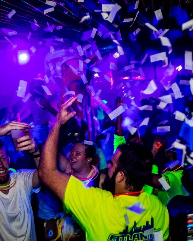 Nonsense GLOW Dance Party - July 2019 at The Basement. DJs: MP3PO & Skalaka. Facepainting by Brooke Creates. Photo by Oh Snap Kid.