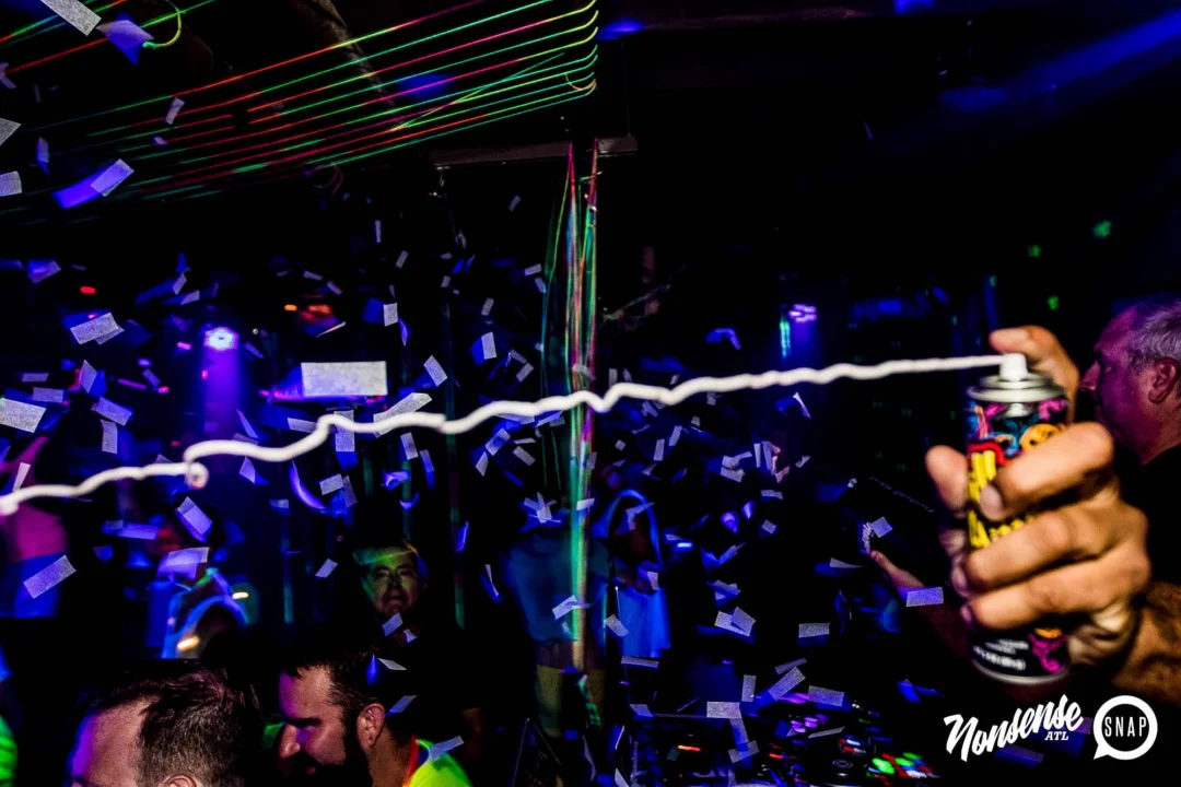 Nonsense GLOW Dance Party - July 2019 at The Basement. DJs: MP3PO & Skalaka. Facepainting by Brooke Creates. Photo by Oh Snap Kid.