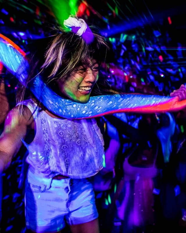 Nonsense GLOW Dance Party - July 2019 at The Basement. DJs: MP3PO & Skalaka. Facepainting by Brooke Creates. Photo by Oh Snap Kid.