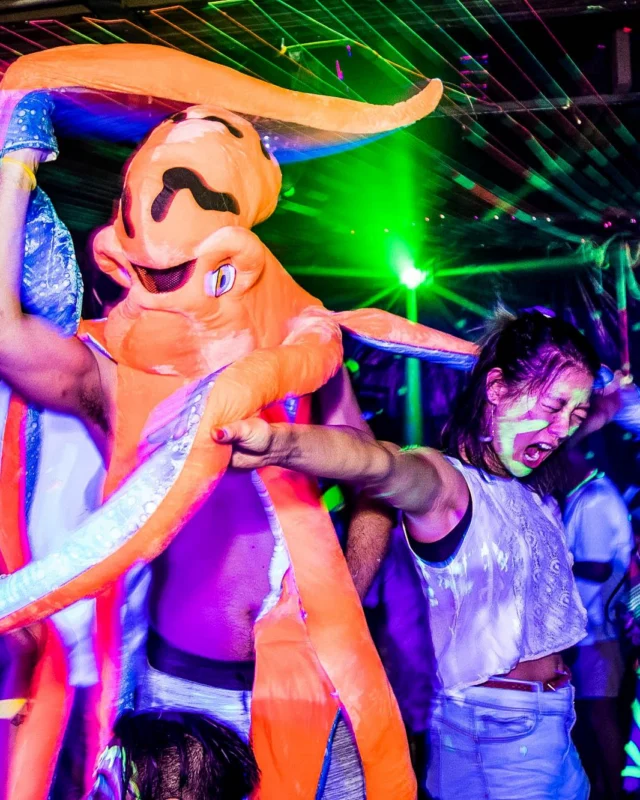 Nonsense GLOW Dance Party - July 2019 at The Basement. DJs: MP3PO & Skalaka. Facepainting by Brooke Creates. Photo by Oh Snap Kid.