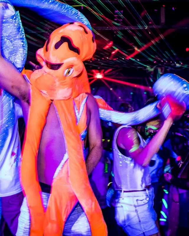 Nonsense GLOW Dance Party - July 2019 at The Basement. DJs: MP3PO & Skalaka. Facepainting by Brooke Creates. Photo by Oh Snap Kid.