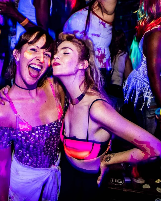 Nonsense GLOW Dance Party - July 2019 at The Basement. DJs: MP3PO & Skalaka. Facepainting by Brooke Creates. Photo by Oh Snap Kid.