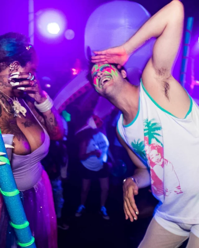 Nonsense GLOW Dance Party - July 2019 at The Basement. DJs: MP3PO & Skalaka. Facepainting by Brooke Creates. Photo by Oh Snap Kid.