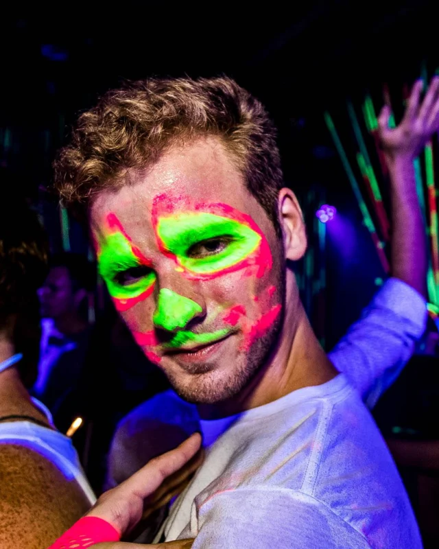 Nonsense GLOW Dance Party - July 2019 at The Basement. DJs: MP3PO & Skalaka. Facepainting by Brooke Creates. Photo by Oh Snap Kid.