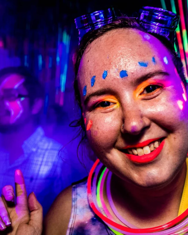 Nonsense GLOW Dance Party - July 2019 at The Basement. DJs: MP3PO & Skalaka. Facepainting by Brooke Creates. Photo by Oh Snap Kid.