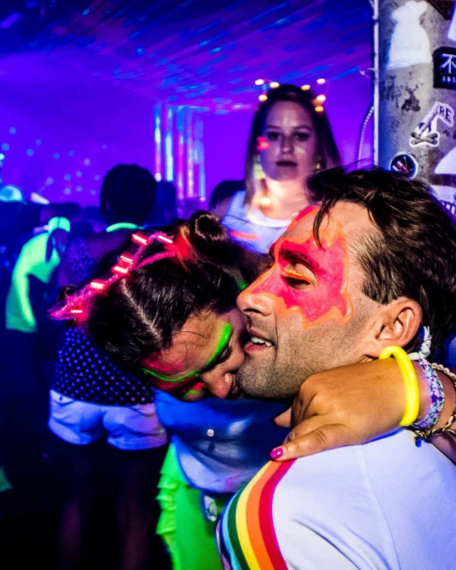 Nonsense GLOW Dance Party - July 2019 at The Basement. DJs: MP3PO & Skalaka. Facepainting by Brooke Creates. Photo by Oh Snap Kid.