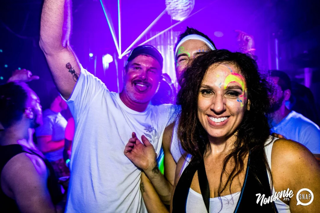 Nonsense GLOW Dance Party - July 2019 at The Basement. DJs: MP3PO & Skalaka. Facepainting by Brooke Creates. Photo by Oh Snap Kid.