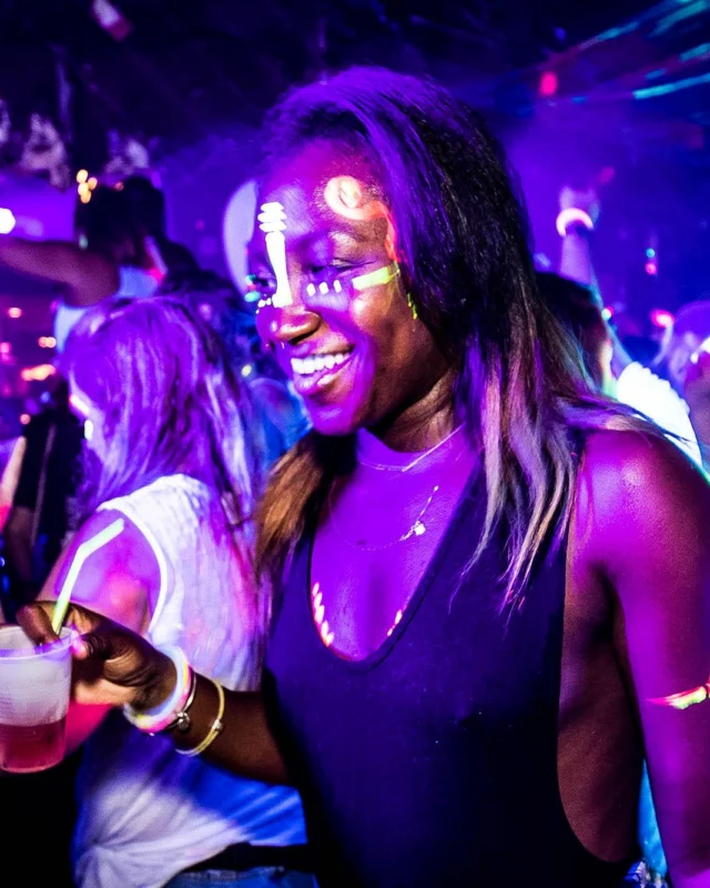Nonsense GLOW Dance Party - July 2019 at The Basement. DJs: MP3PO & Skalaka. Facepainting by Brooke Creates. Photo by Oh Snap Kid.