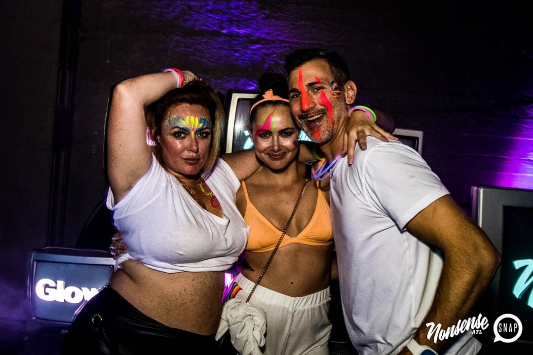 Nonsense GLOW Dance Party - July 2019 at The Basement. DJs: MP3PO & Skalaka. Facepainting by Brooke Creates. Photo by Oh Snap Kid.