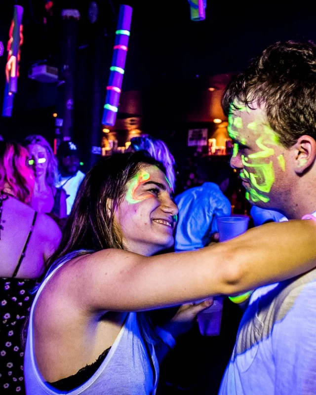 Nonsense GLOW Dance Party - July 2019 at The Basement. DJs: MP3PO & Skalaka. Facepainting by Brooke Creates. Photo by Oh Snap Kid.