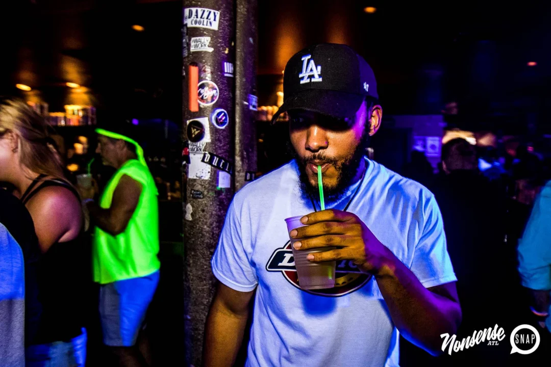 Nonsense GLOW Dance Party - July 2019 at The Basement. DJs: MP3PO & Skalaka. Facepainting by Brooke Creates. Photo by Oh Snap Kid.