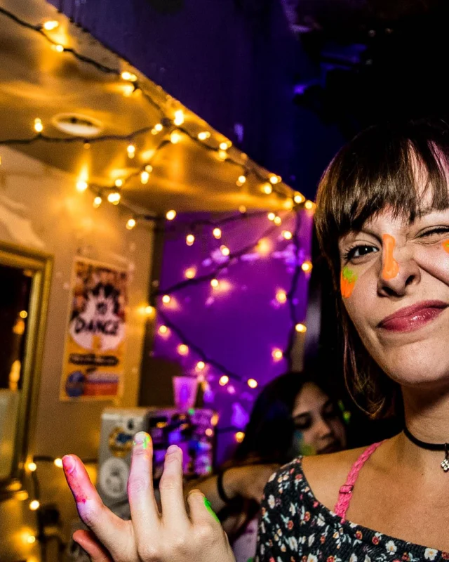 Nonsense GLOW Dance Party - July 2019 at The Basement. DJs: MP3PO & Skalaka. Facepainting by Brooke Creates. Photo by Oh Snap Kid.