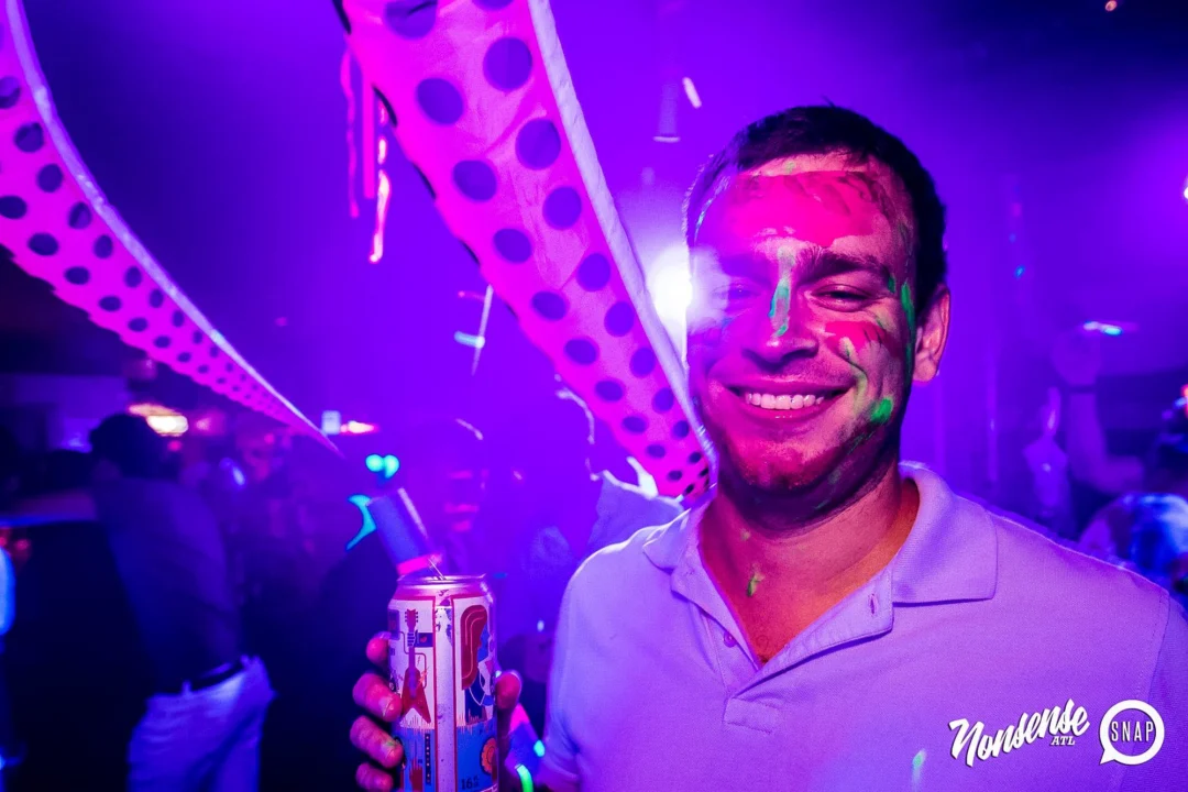 Nonsense GLOW Dance Party - July 2019 at The Basement. DJs: MP3PO & Skalaka. Facepainting by Brooke Creates. Photo by Oh Snap Kid.