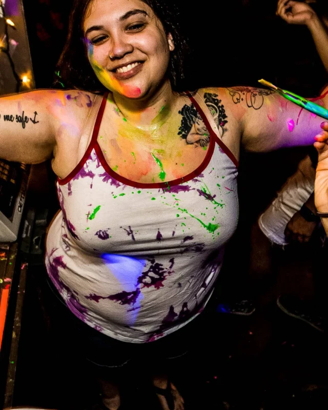 Nonsense GLOW Dance Party - July 2019 at The Basement. DJs: MP3PO & Skalaka. Facepainting by Brooke Creates. Photo by Oh Snap Kid.