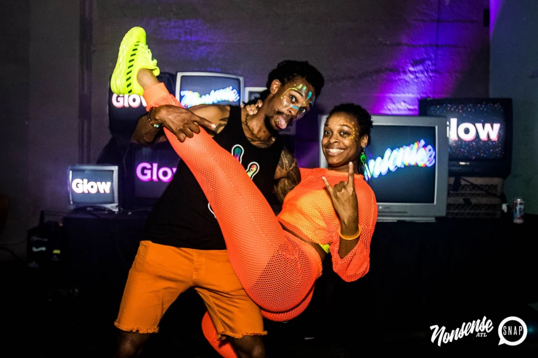 Nonsense GLOW Dance Party - July 2019 at The Basement. DJs: MP3PO & Skalaka. Facepainting by Brooke Creates. Photo by Oh Snap Kid.
