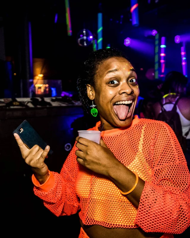 Nonsense GLOW Dance Party - July 2019 at The Basement. DJs: MP3PO & Skalaka. Facepainting by Brooke Creates. Photo by Oh Snap Kid.