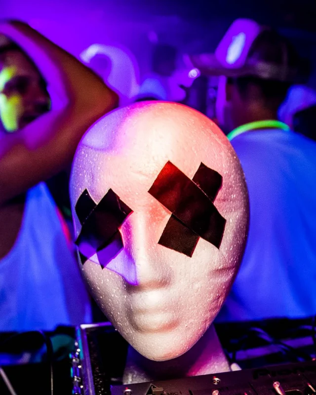 Nonsense GLOW Dance Party - July 2019 at The Basement. DJs: MP3PO & Skalaka. Facepainting by Brooke Creates. Photo by Oh Snap Kid.