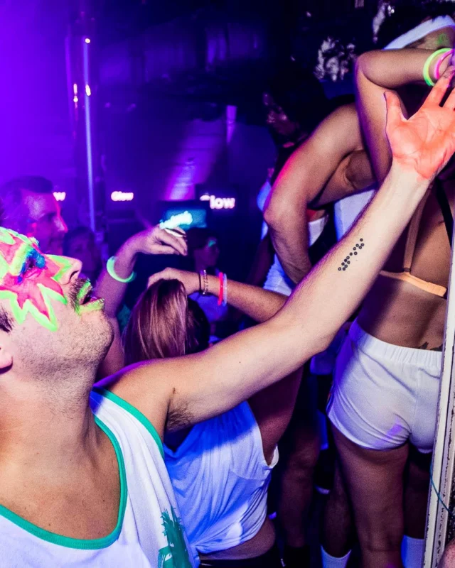 Nonsense GLOW Dance Party - July 2019 at The Basement. DJs: MP3PO & Skalaka. Facepainting by Brooke Creates. Photo by Oh Snap Kid.