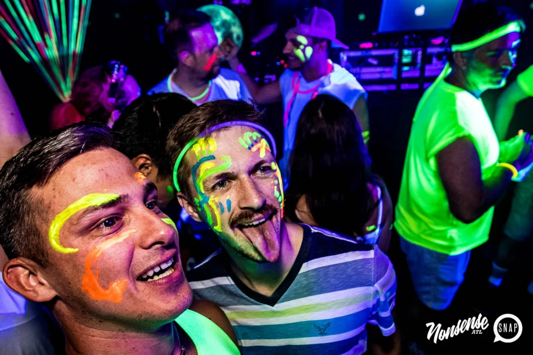 Nonsense GLOW Dance Party - July 2019 at The Basement. DJs: MP3PO & Skalaka. Facepainting by Brooke Creates. Photo by Oh Snap Kid.
