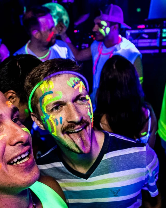 Nonsense GLOW Dance Party - July 2019 at The Basement. DJs: MP3PO & Skalaka. Facepainting by Brooke Creates. Photo by Oh Snap Kid.