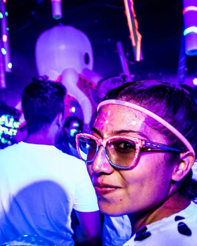 Nonsense GLOW Dance Party - July 2019 at The Basement. DJs: MP3PO & Skalaka. Facepainting by Brooke Creates. Photo by Oh Snap Kid.