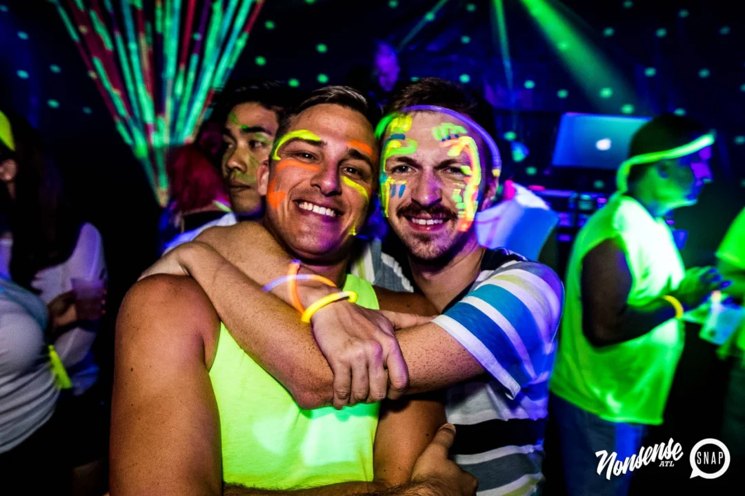 Nonsense GLOW Dance Party - July 2019 at The Basement. DJs: MP3PO & Skalaka. Facepainting by Brooke Creates. Photo by Oh Snap Kid.