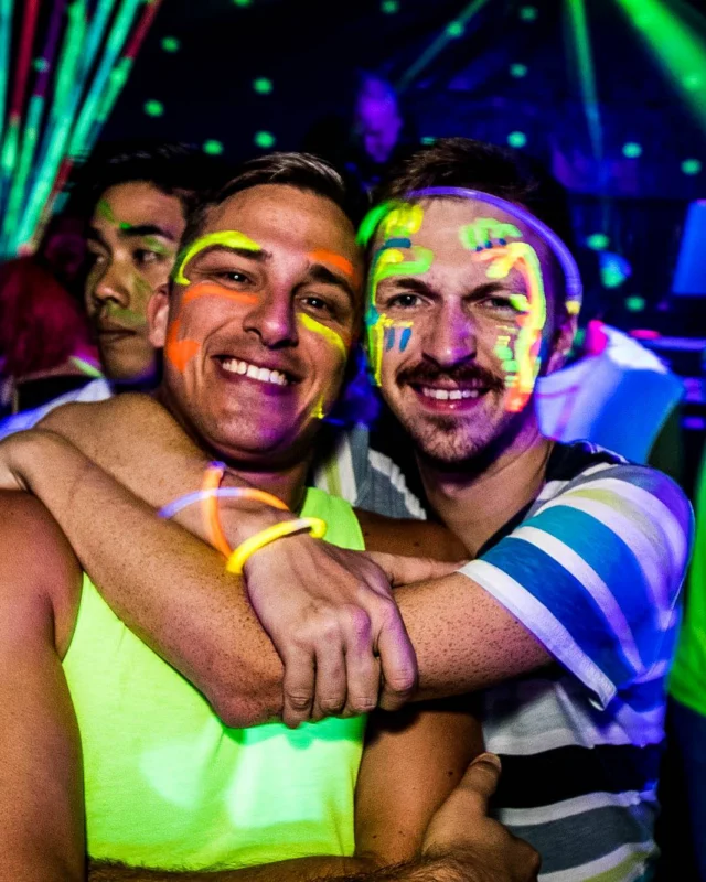 Nonsense GLOW Dance Party - July 2019 at The Basement. DJs: MP3PO & Skalaka. Facepainting by Brooke Creates. Photo by Oh Snap Kid.
