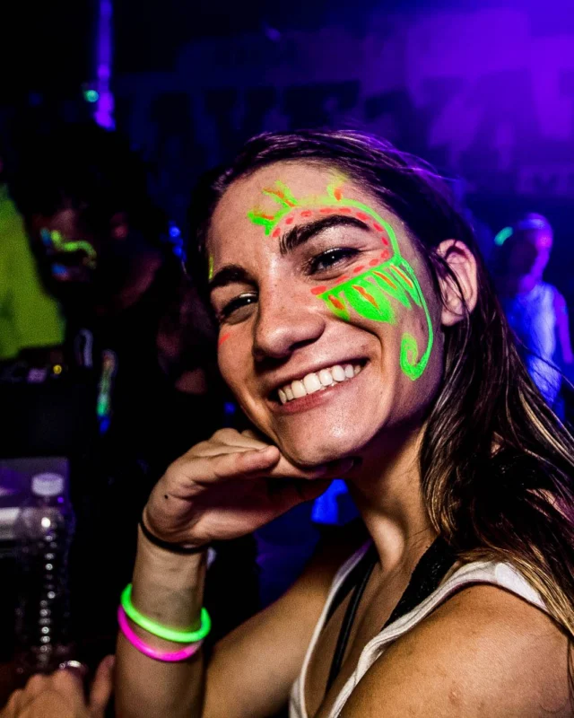 Nonsense GLOW Dance Party - July 2019 at The Basement. DJs: MP3PO & Skalaka. Facepainting by Brooke Creates. Photo by Oh Snap Kid.