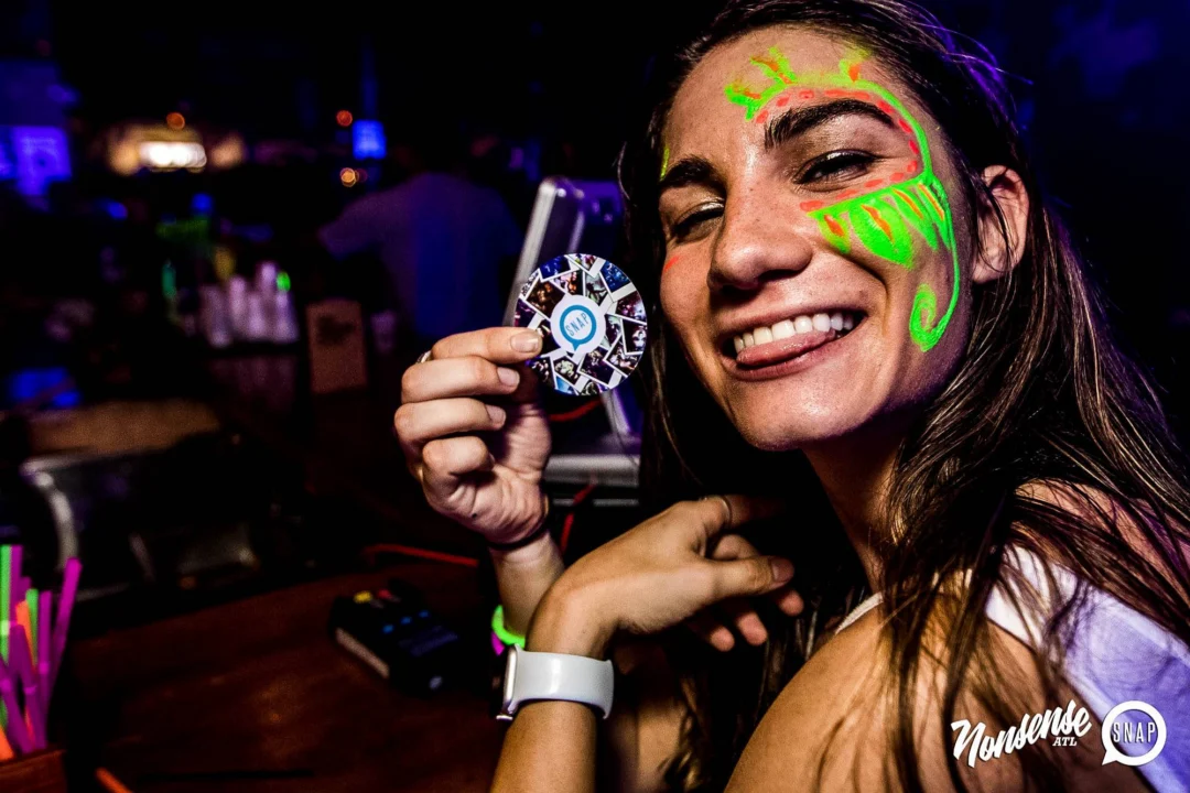 Nonsense GLOW Dance Party - July 2019 at The Basement. DJs: MP3PO & Skalaka. Facepainting by Brooke Creates. Photo by Oh Snap Kid.