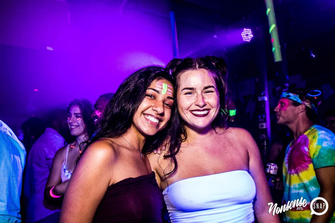 Nonsense GLOW Dance Party - July 2019 at The Basement. DJs: MP3PO & Skalaka. Facepainting by Brooke Creates. Photo by Oh Snap Kid.