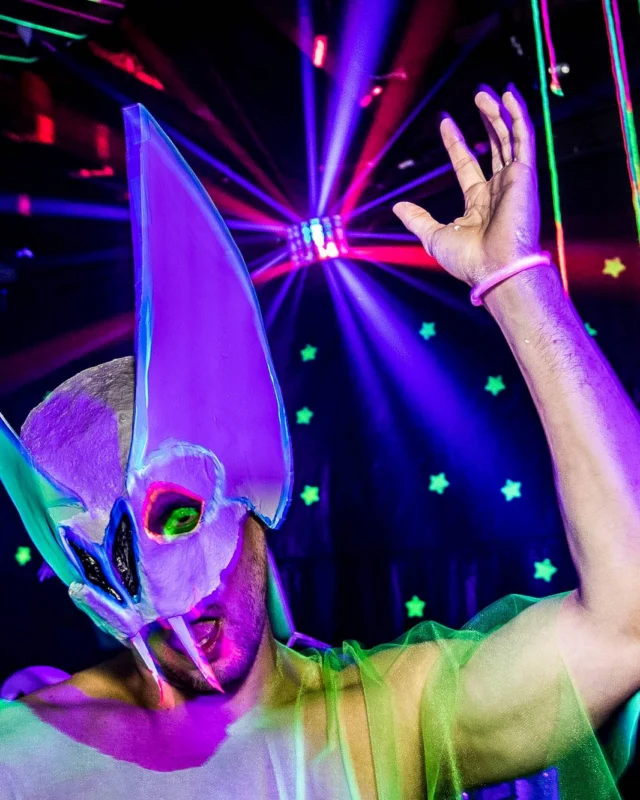 Nonsense GLOW Dance Party - July 2019 at The Basement. DJs: MP3PO & Skalaka. Facepainting by Brooke Creates. Photo by Oh Snap Kid.