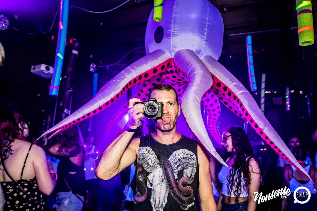 Nonsense GLOW Dance Party - July 2019 at The Basement. DJs: MP3PO & Skalaka. Facepainting by Brooke Creates. Photo by Oh Snap Kid.